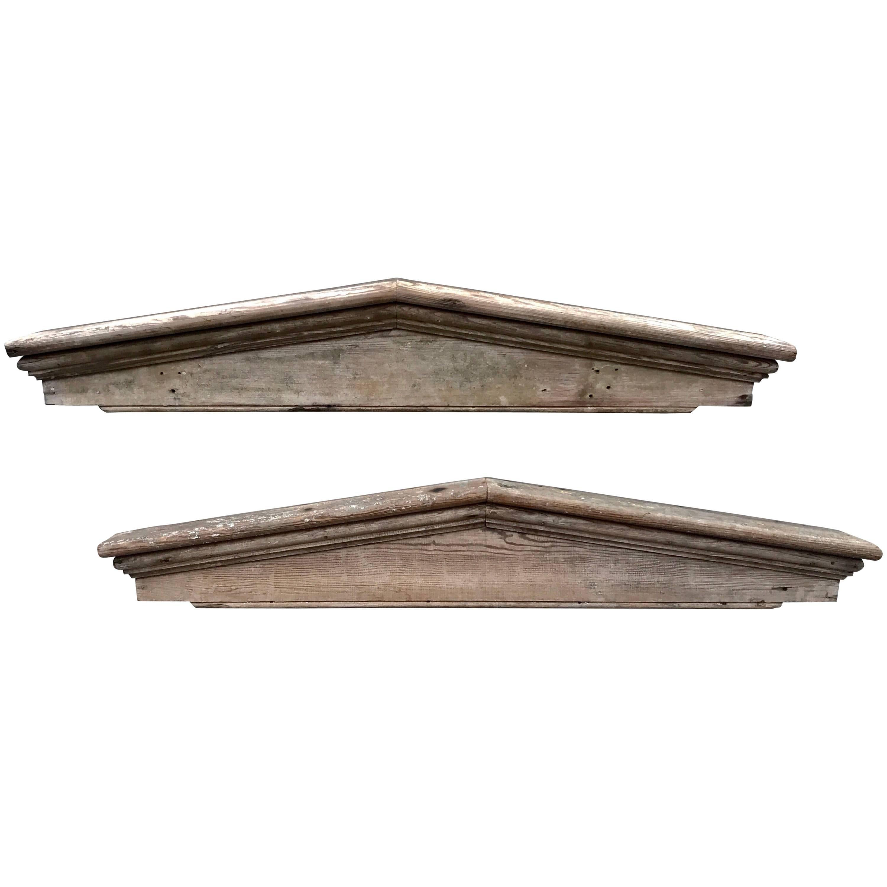 Architectural Pediments of Whitewashed Pine, Pair