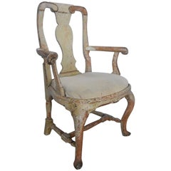 18th Century Swedish Rococo Armchair with Original Pale Green Paint