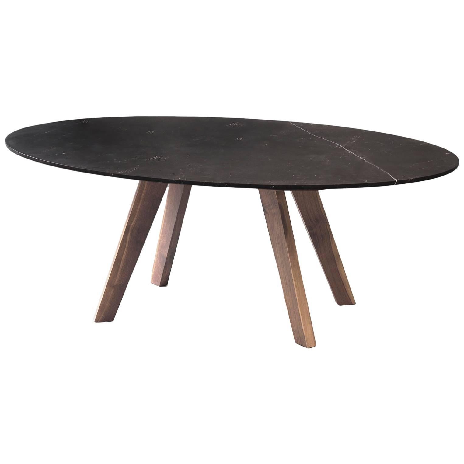 Contemporary Oval Table, Granite, and Walnut, Designed by LCMX For Sale