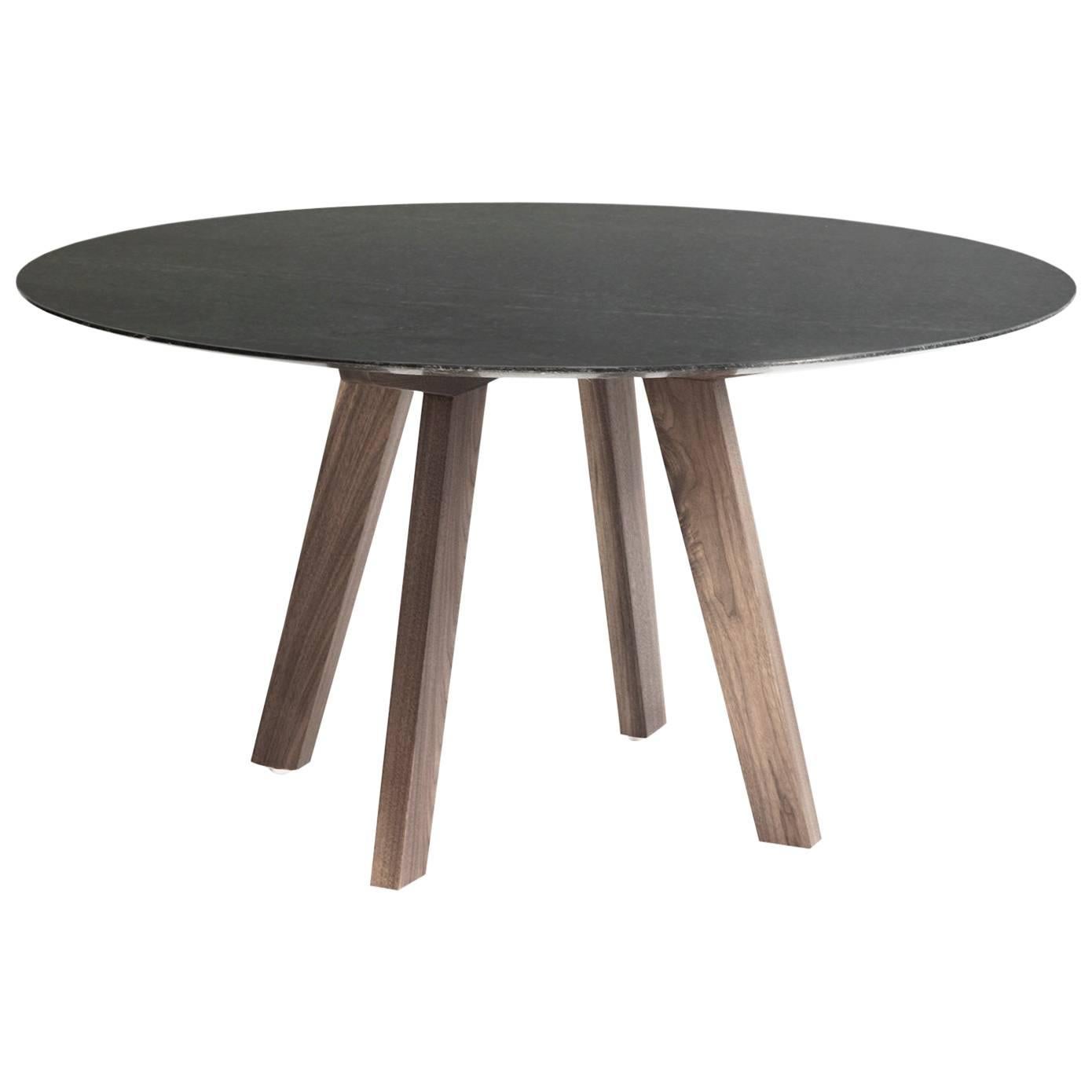 Contemporary Round Table, Granite and Walnut, Designed by LCMX For Sale