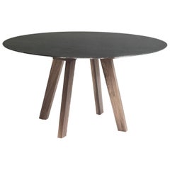 Contemporary Round Table, Granite and Walnut, Designed by LCMX