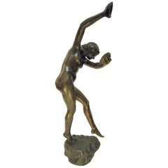 Tall French Art Deco Original Bronze Cymbal Dancer by L. Dupuy