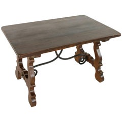 Early 20th Century Spanish Renaissance Style Table or Desk with Iron Stretcher