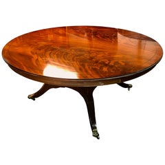 Georgian Circular Dining Table Flame Crotch Mahogany Finish With Five Leaves