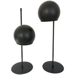Pair of Black Matte Table Lamps with Height-Adjustable Round Lampshades