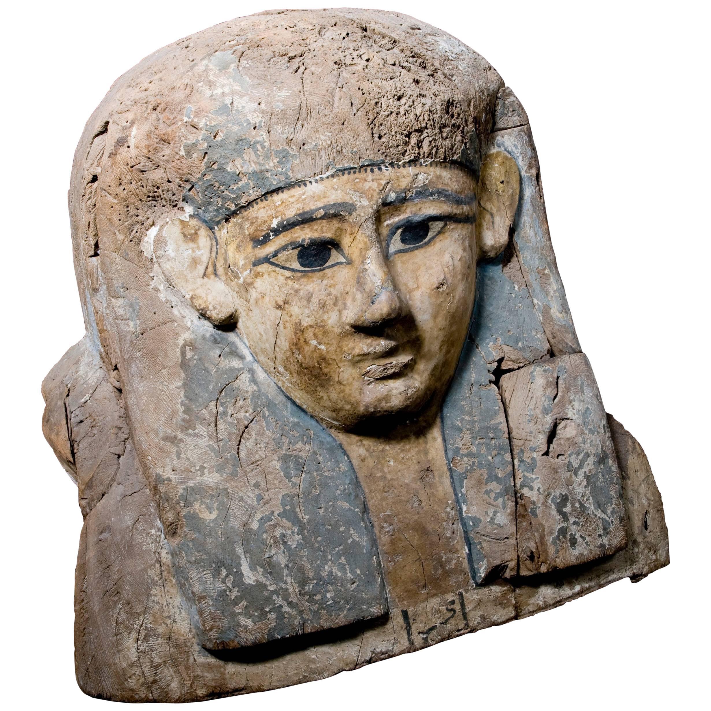 Upper Egyptian Sarcophagus Lid in Polychrome Wood, EU Passport & Documentation For Sale