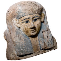 Tapa de sarcófago del Alto Egipto en madera policromada, pasaporte y documentación de la UE