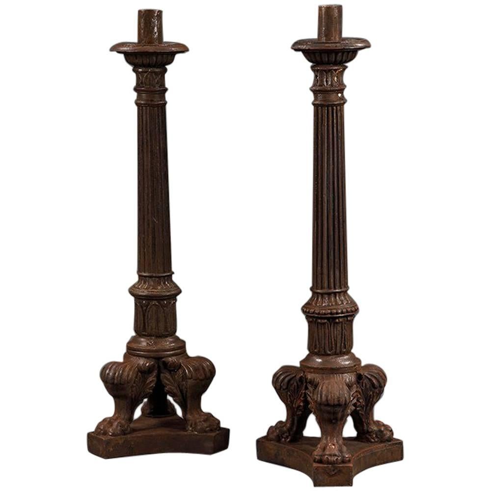 Pair of Late 19th Century Cast Iron Gas Lamps For Sale
