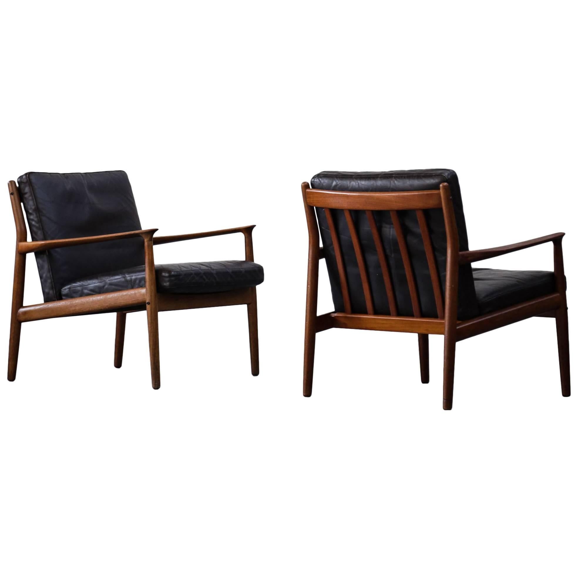 Pair of Grete Jalk Leather Armchairs for Glostrup
