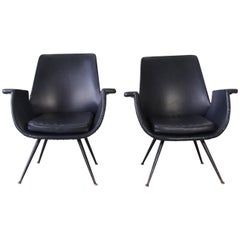 Pair of dark blue Gastone Rinaldi Armchairs in original condition, RIMA, 1950s