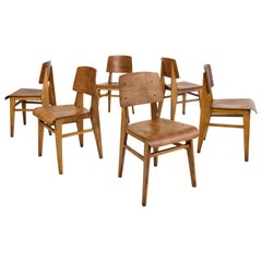 Retro Set of Six Jean Prouvé "Chaise En Bois" Wooden Standard Chairs, circa 1940