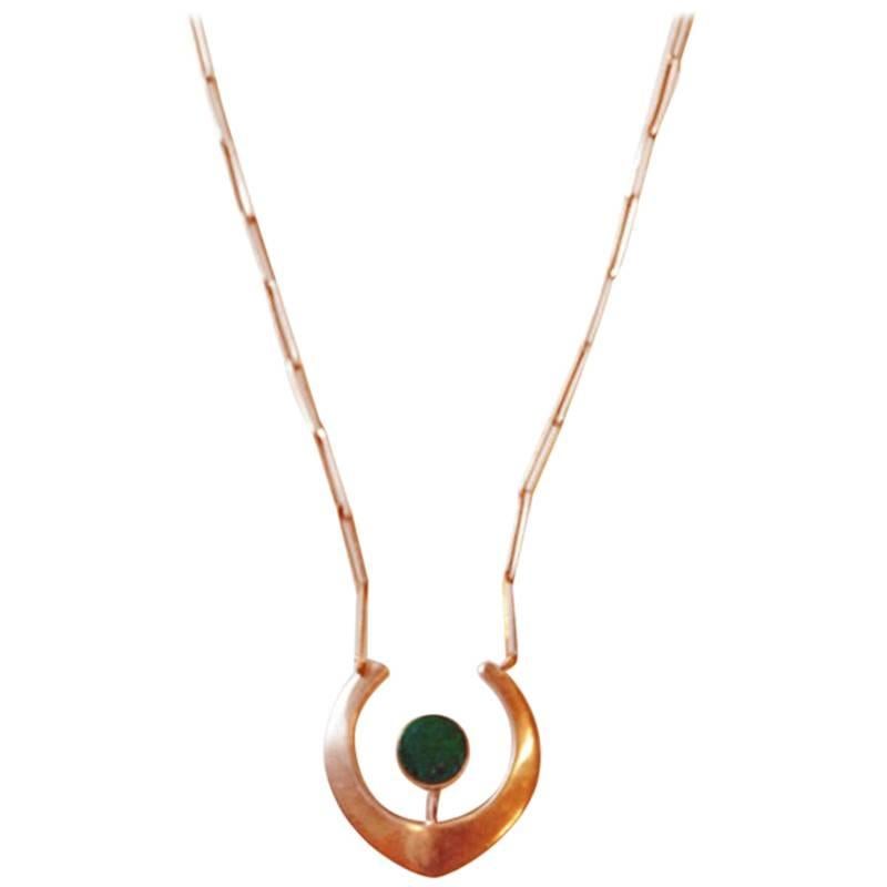 Silver Pendant with Bluegreen Enamel Stone from the 1960`s, Scandinavia