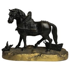 19th Century French Bronze of a Work Horse on Gilded Base