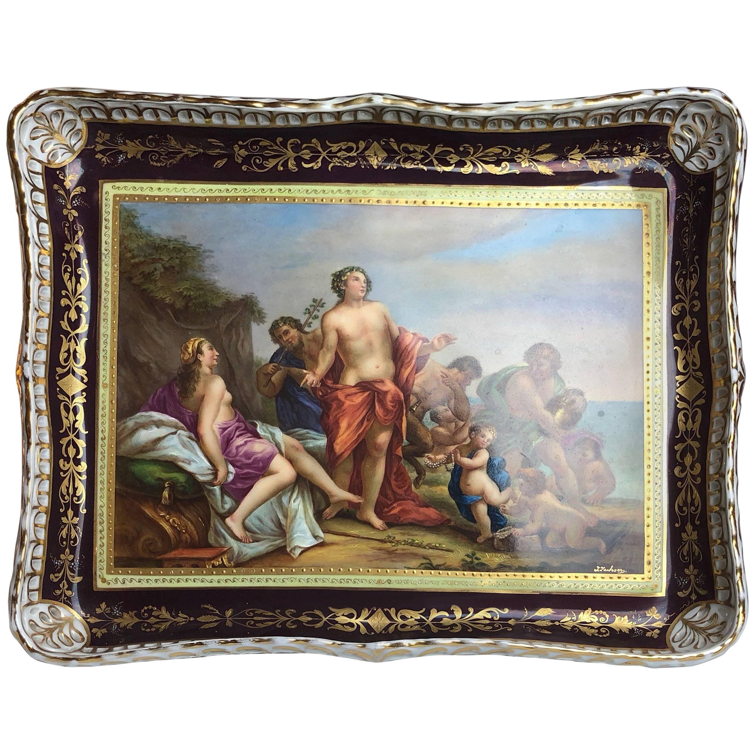 Viennese Porcelaine Tray, Centre Dish 'Bacchus and Ariane'