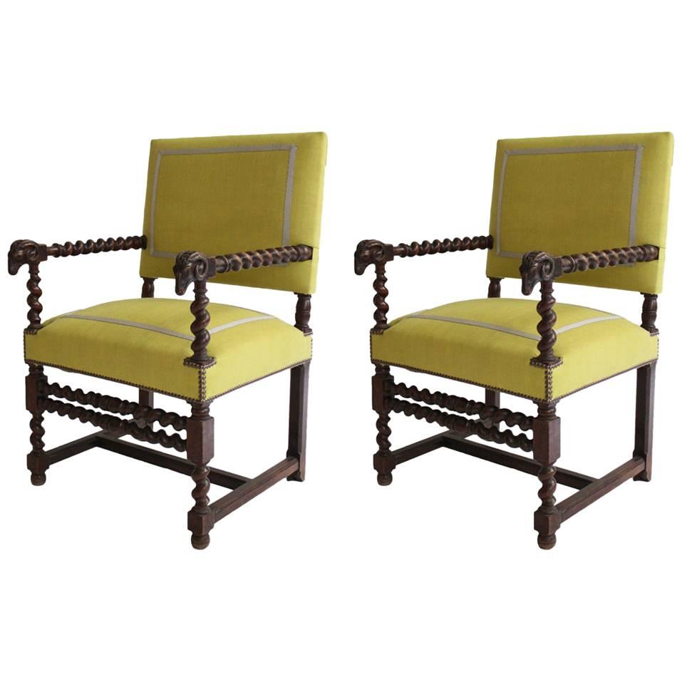 Pair of Chairs in the Style of Louis XIV Re-Upholstered in Zoffany Linen For Sale
