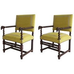 Pair of Chairs in the Style of Louis XIV Re-Upholstered in Zoffany Linen