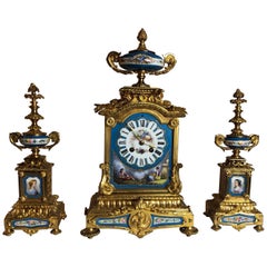 19th Century French Sèvres and Ormolu Garniture Clock Set