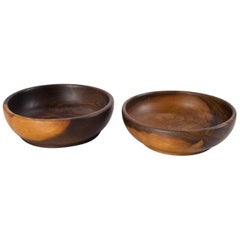 1960s Danish Hand Moulded Sculptural Set of Two Teak Bowls in Two Colors