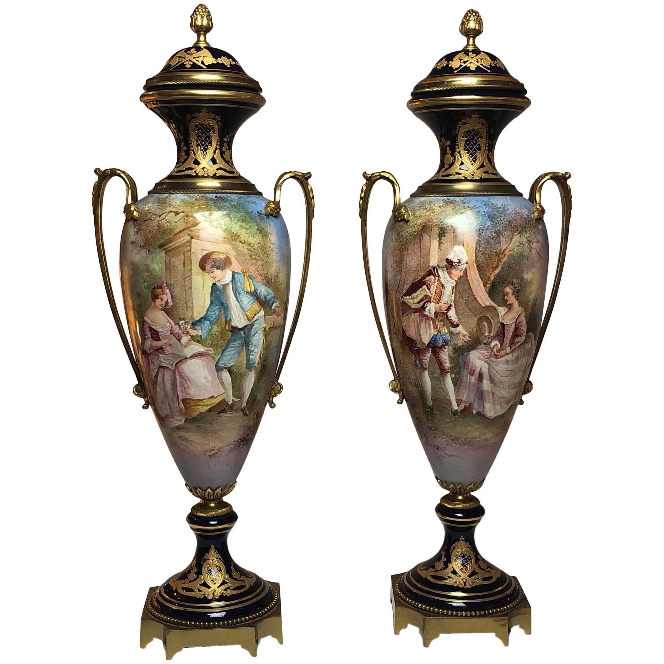 Antique Pair of Ormolu Mounted Sèvres Vase French, circa 1870