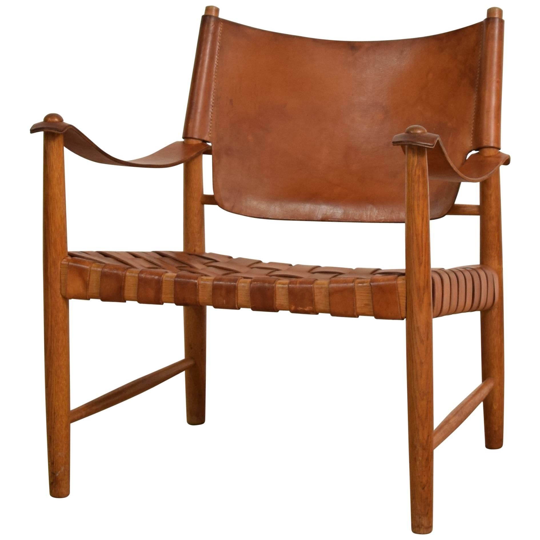 Danish Midcentury Leather Safari Chair