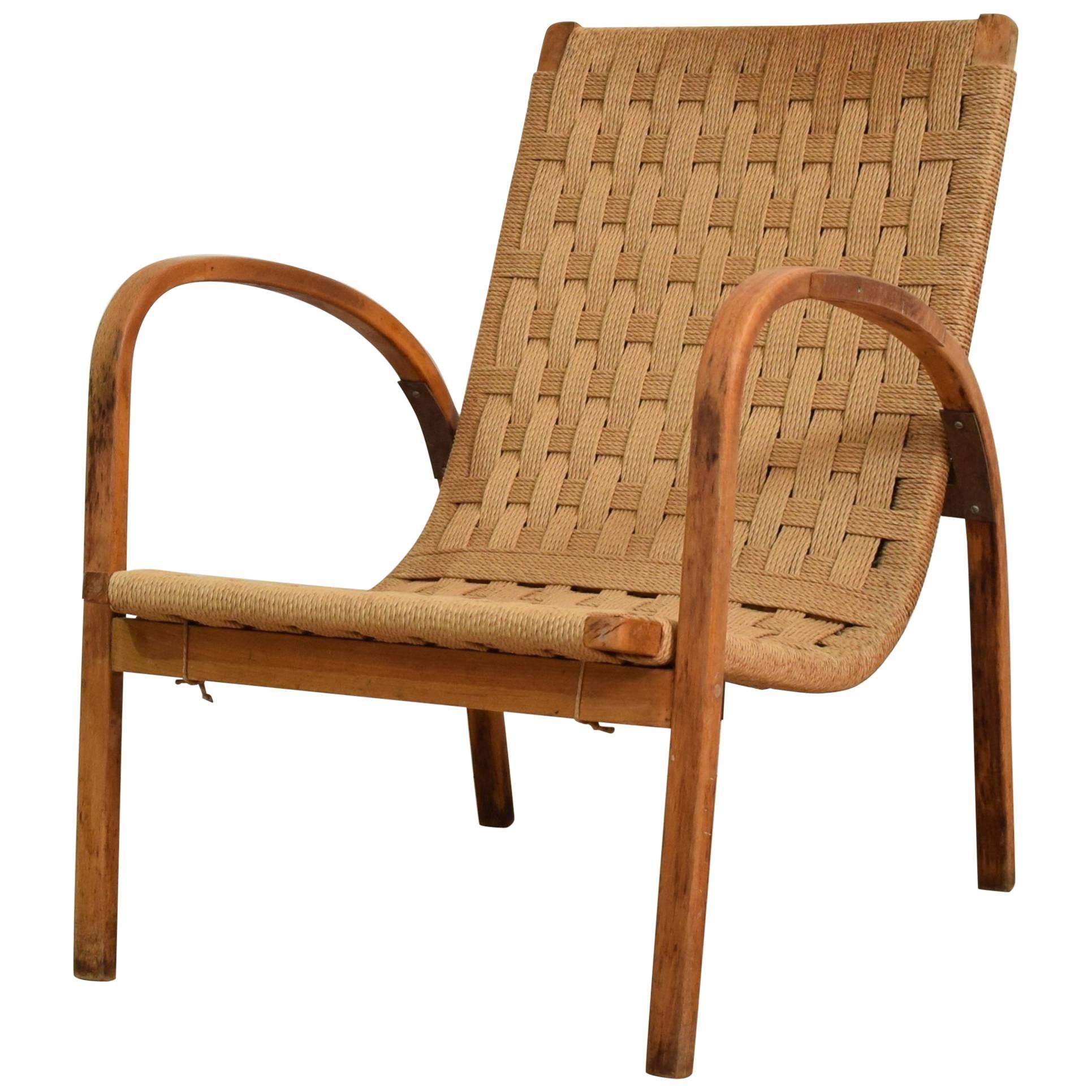 1920s Italian Armchair in Beech and Cane