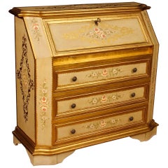 Italian Lacquered, Painted, Gilt Bureau Desk in Wood from 20th Century