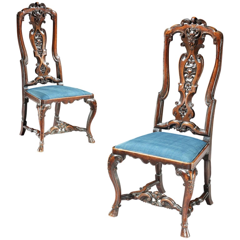 Pair of I High Backed Walnut Side Chairs For Sale at 1stdibs