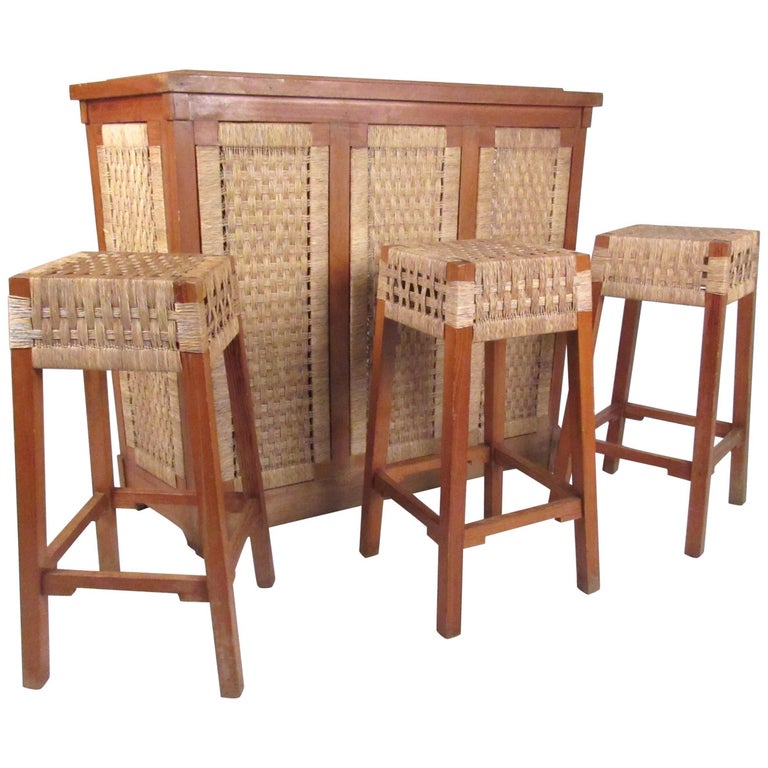 Tropical Tiki Style Dry Bar With Stools For Sale At 1stdibs