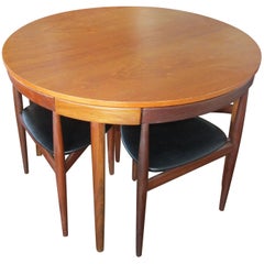 Rare Hans Olsen Teak Table with Four Chairs That Tuck under Table