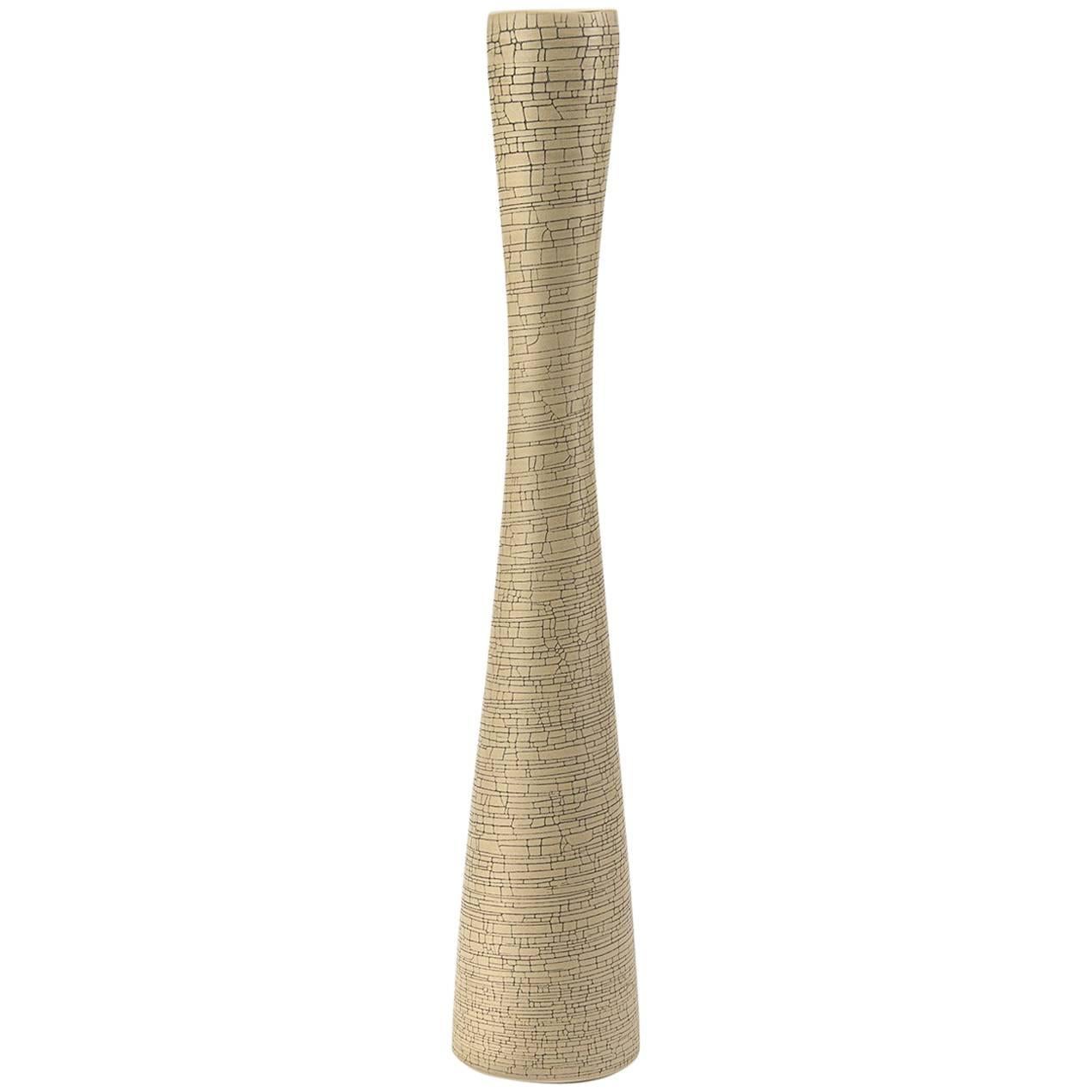 Cracqueled Birch Handmade Ceramic Flute Vase, Rina Menardi 