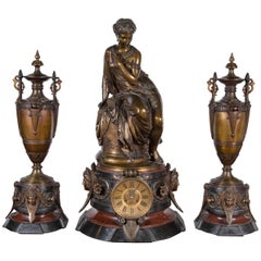 Magnificent Belle Époque Palace Bronze Clock Set