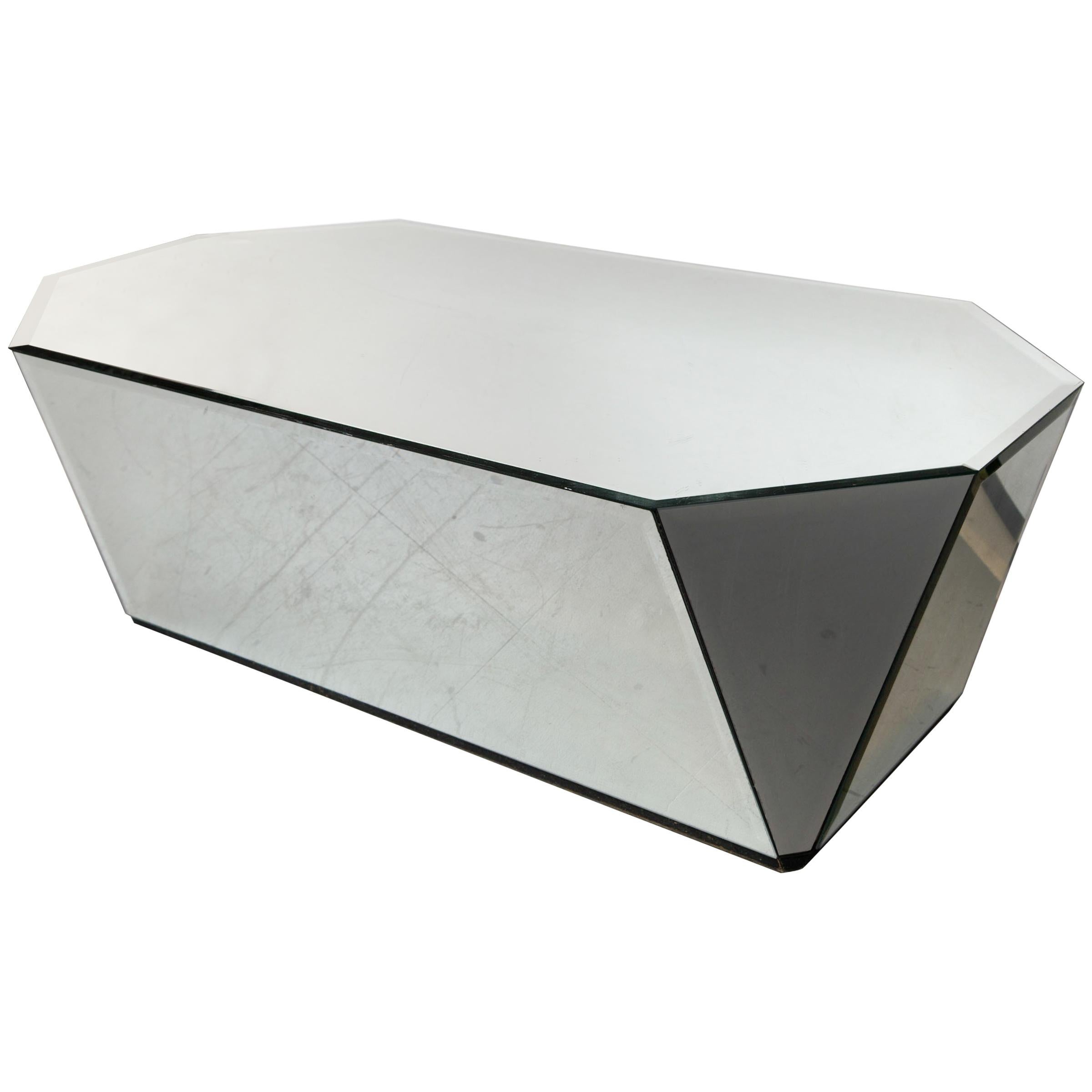Geometric Dimensional Mirrored Cocktail Table For Sale