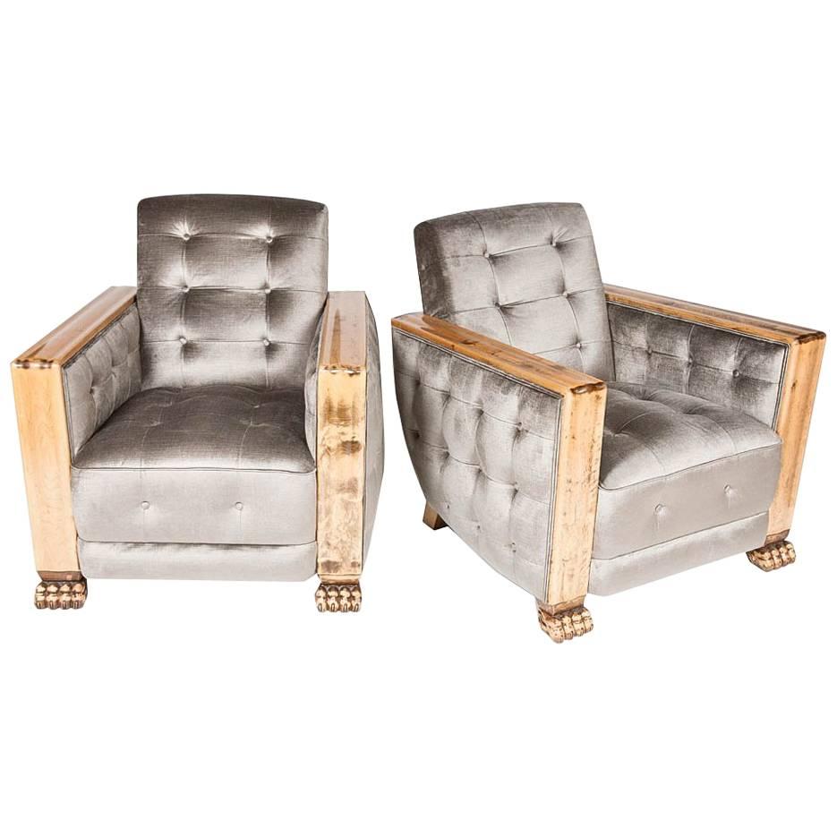 Pair of Stain Birch Art Deco Armchairs
