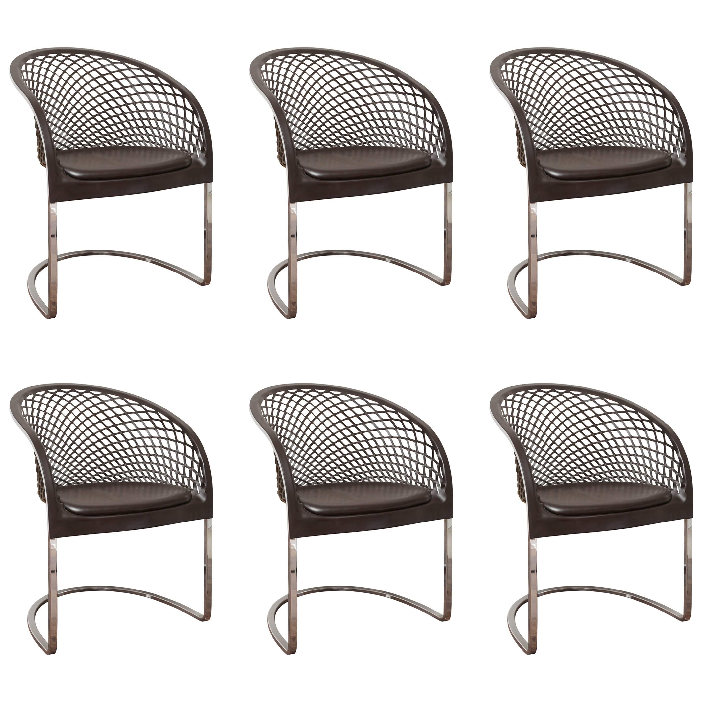 Set of Six Chrome and Leather Matteo Grassi Dining Chairs, 1970s
