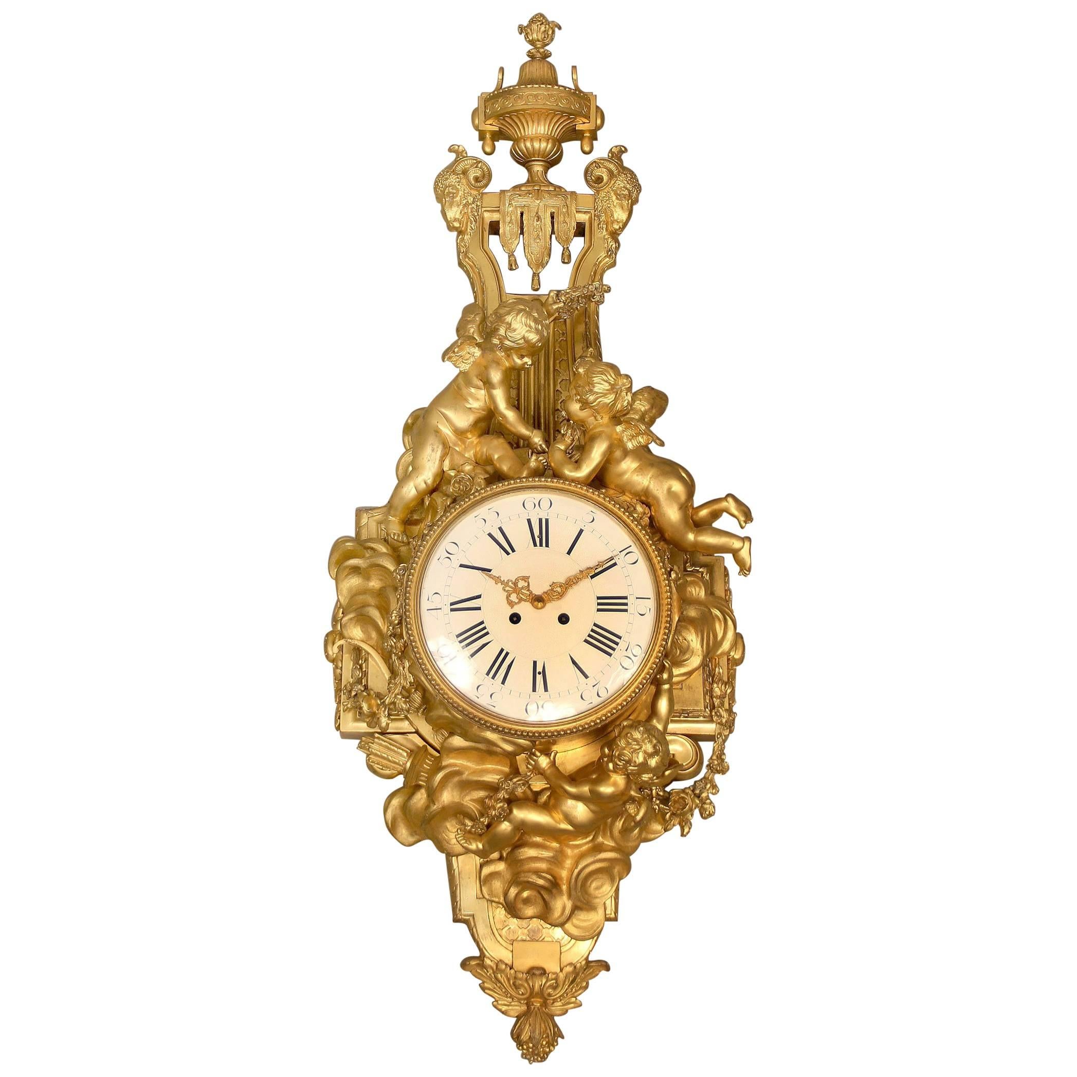 Unique Late 19th-Early 20th Century Gilt Bronze Cartel Clock by François Linke For Sale