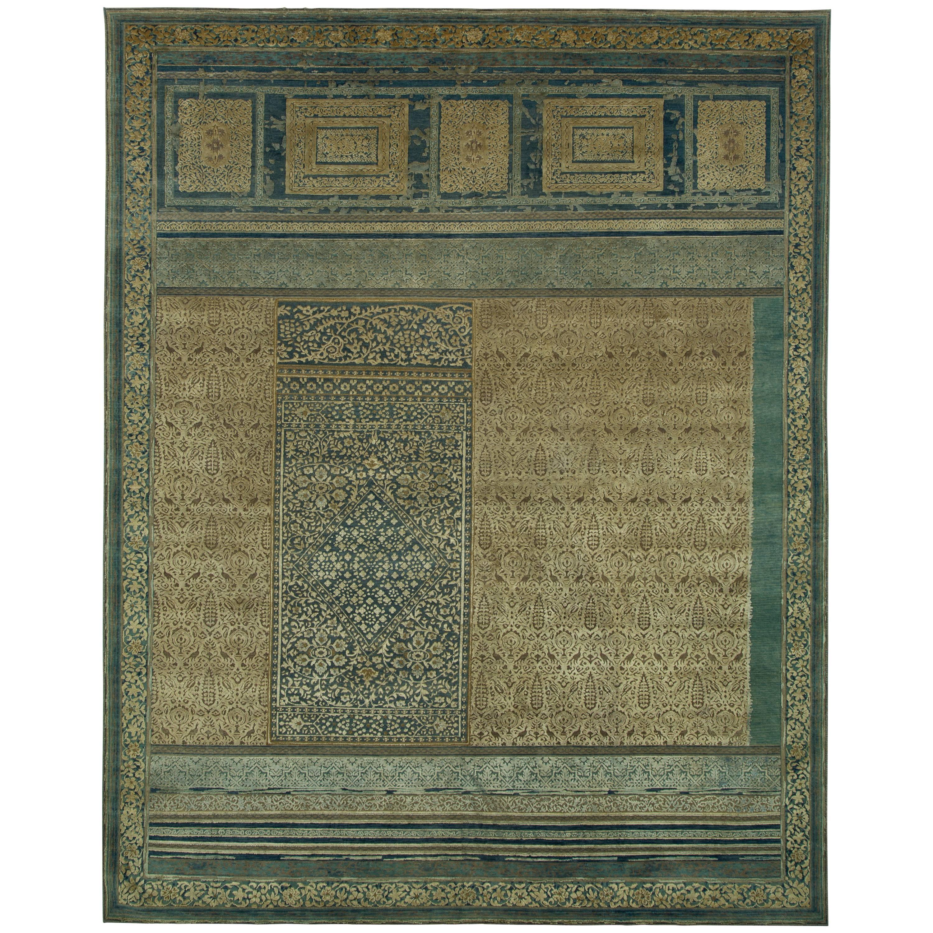 "Aab Shar" Blue Green Hand-Knotted Area Rug For Sale