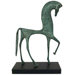 Etruscan Horse Patinated Bronze Sculpture by Francesco Simoncini