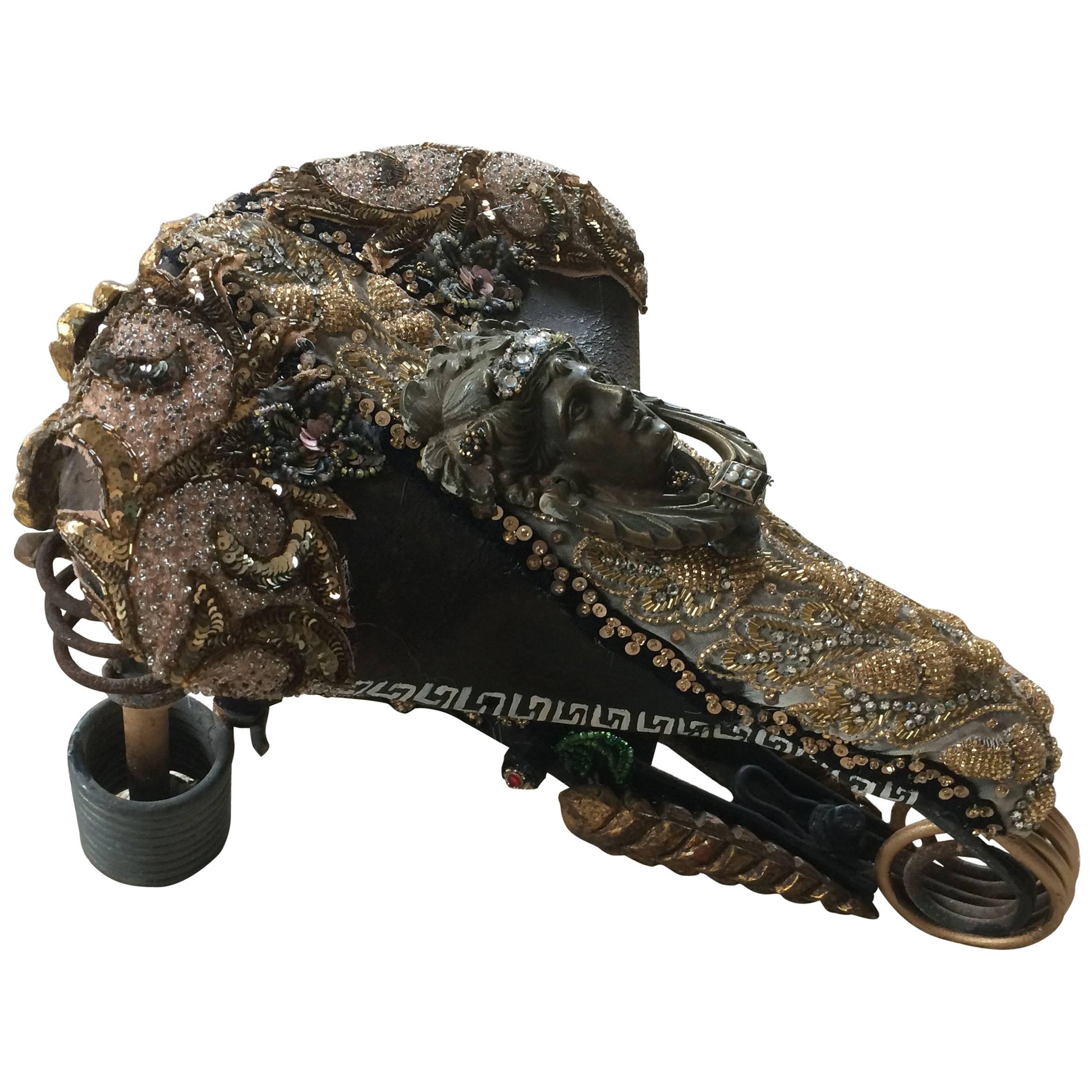 Neoclassical Funky Mixed-Media Bicycle Seat Sculpture For Sale