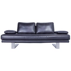 Rolf Benz 6600 Sofa Designer Leather Aubergine Black Two-Seat Couch Modern