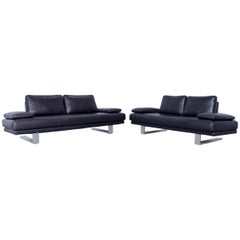 Rolf Benz 6600 Sofa Set Leather Aubergine Black Three/Two-Seat Couch Modern