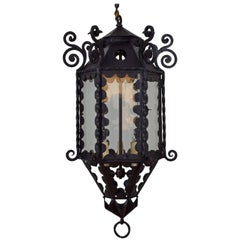 Italian Wrought Iron, Metal, and Glass Baroque Style Lantern, 19th Century