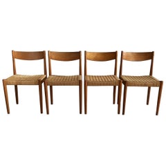 Midcentury Teak and Rope Dining Chairs, Set of Four