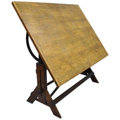 Kolesch & Co Hamilton Mfg Oakwood Cast Iron Drafting Table Artist Desk Antique