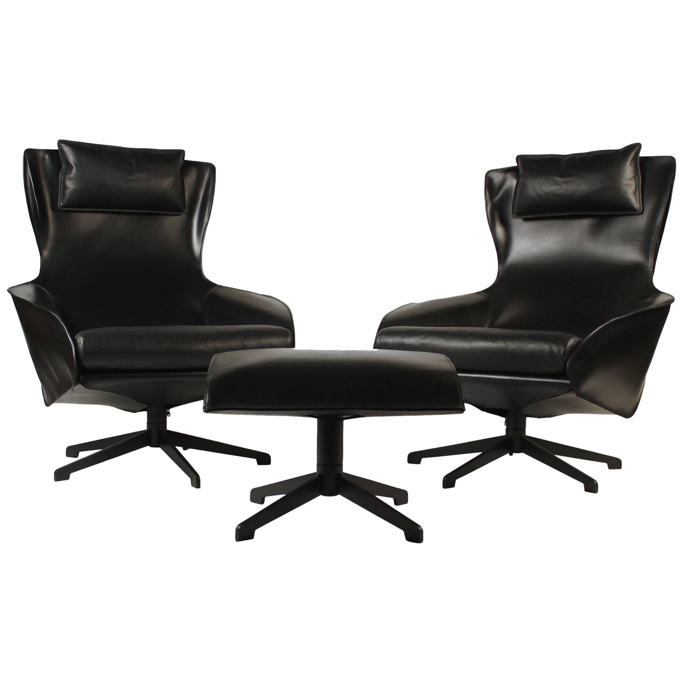 Pair of Mario Bellini Model 423 Cab Lounge Chairs with Swivel Ottoman by Cassina