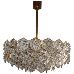 Large Kinkeldey Chandelier Royal Hexagonal Crystal and Gilt Brass, 1960s