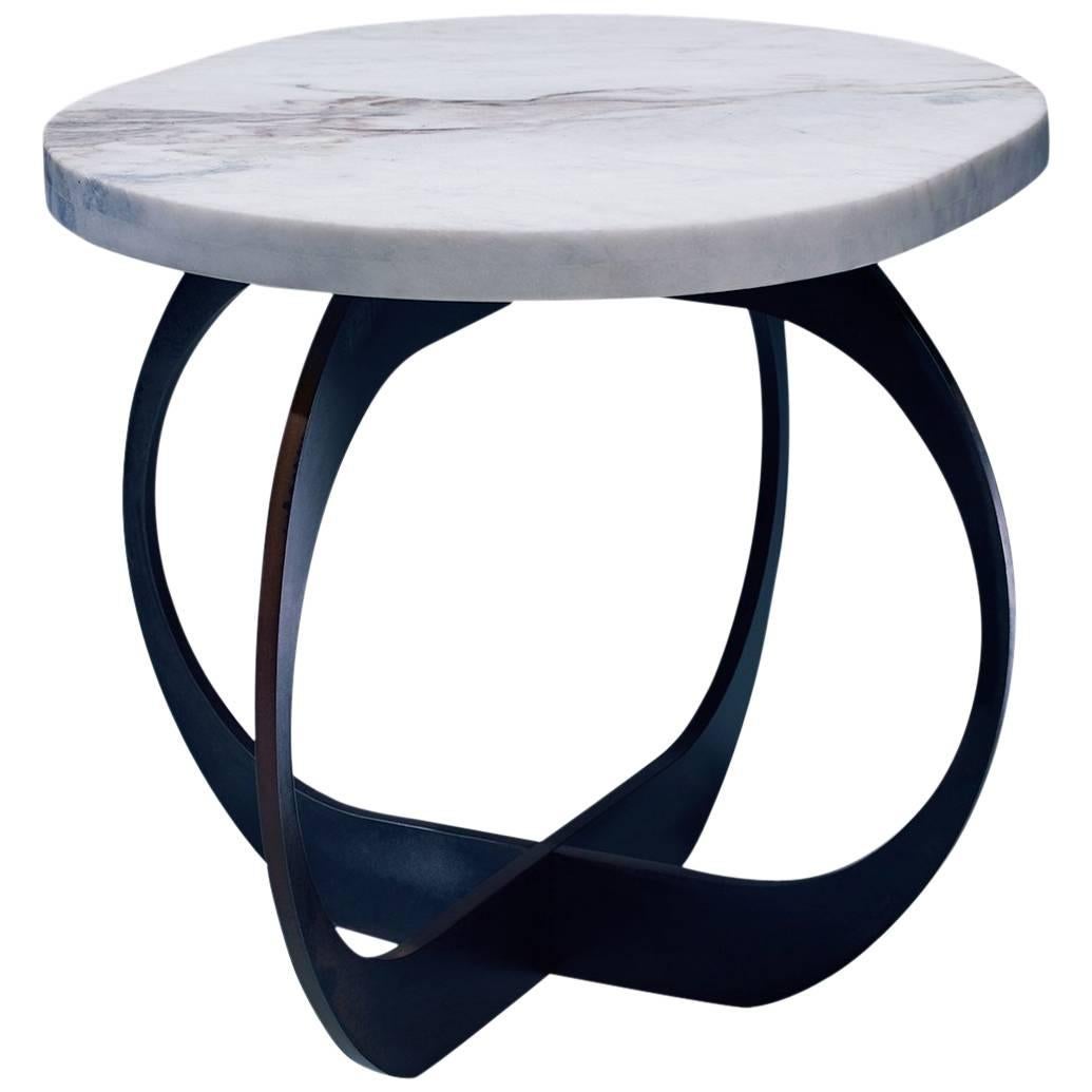 Interlock Steel and Calacatta Marble Side Table 2016 by Post & Gleam For Sale