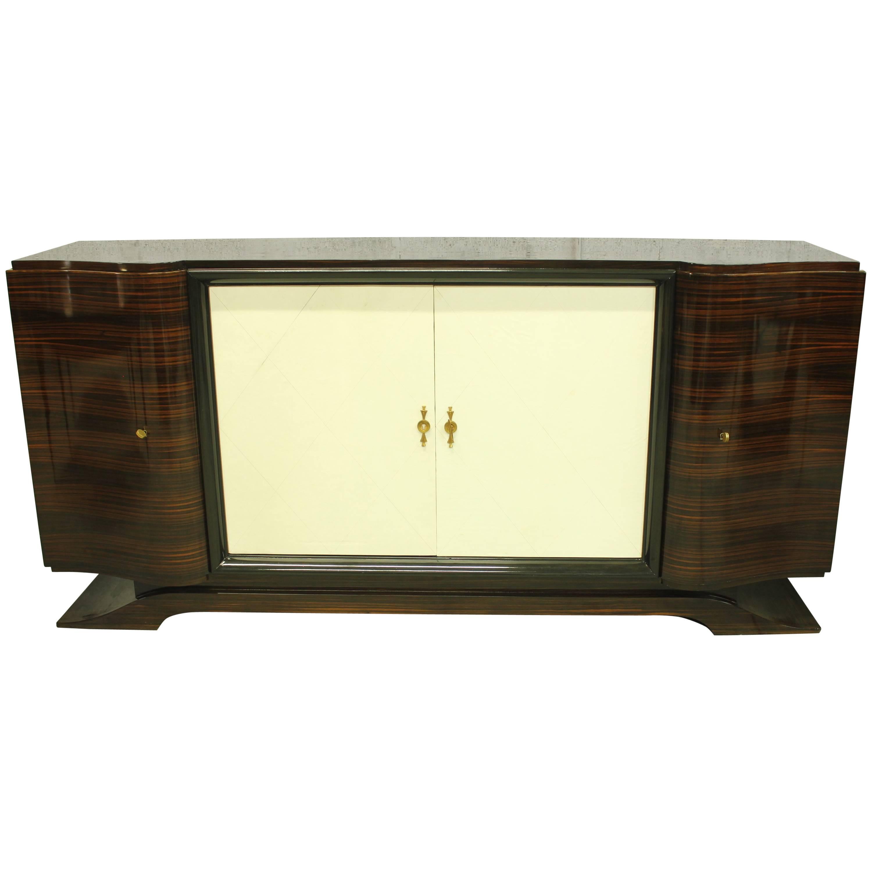 French Art Deco Macassar Sideboard or Bar with Parchment by Maurice Rinck