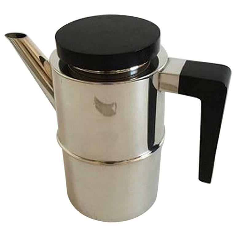 Georg Jensen Sterling Silver S.G.J. Coffee Pot with Wooden Handle and Lid #1143 For Sale