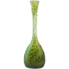 Emile Galle Tall Cameo Green Fern Vase