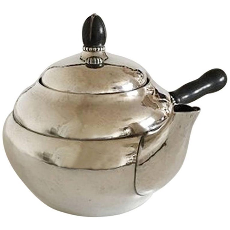 Georg Jensen Sterling Silver Tea Pot #1A with Ebony For Sale